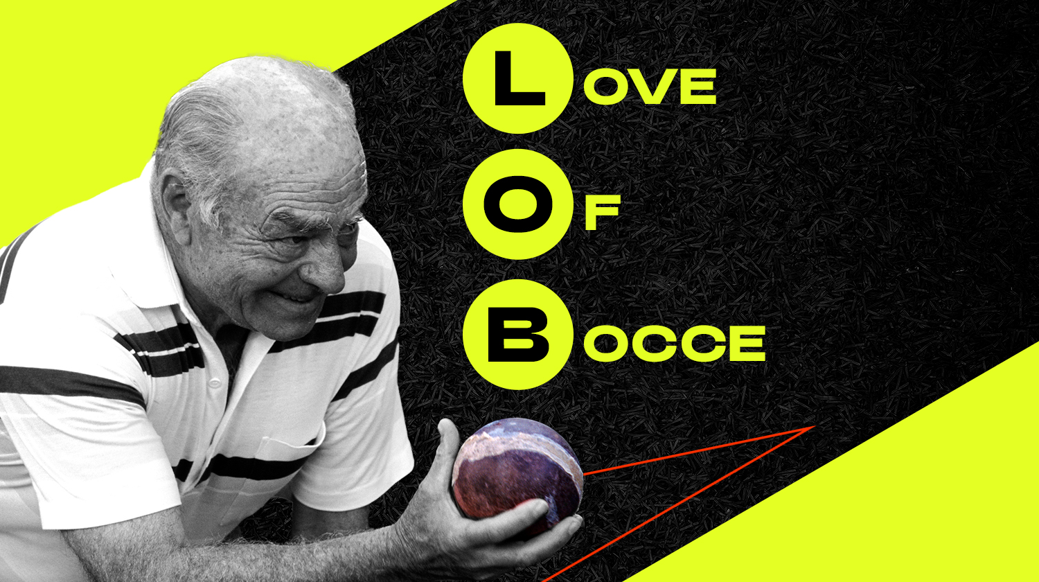 Old man holding a bocce ball